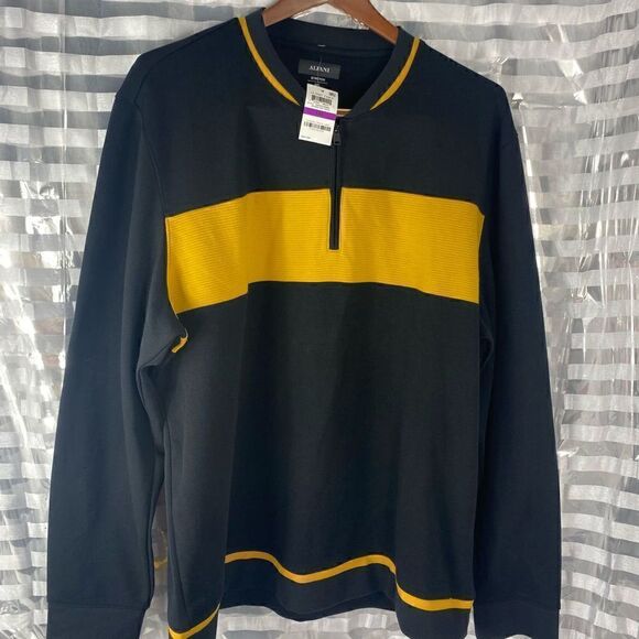 Alfani Black/Gold Quarter Zip Up Sweater - Picture 2 of 6